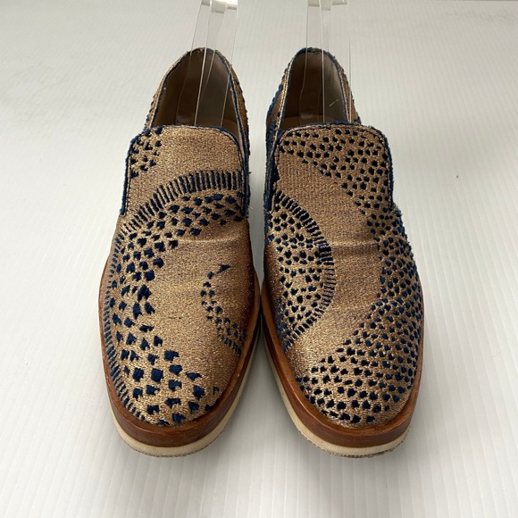 Free People Shoes - Free People Snake Eyes Loafers Metallic Gold Navy Blue‎ Womens EU 38 US 7.5 8